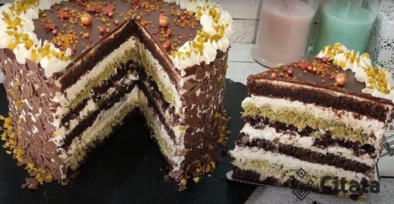 Торт "Дубайский шоколад". Шикарный праздничный десерт с вкусным хрустящим слоем