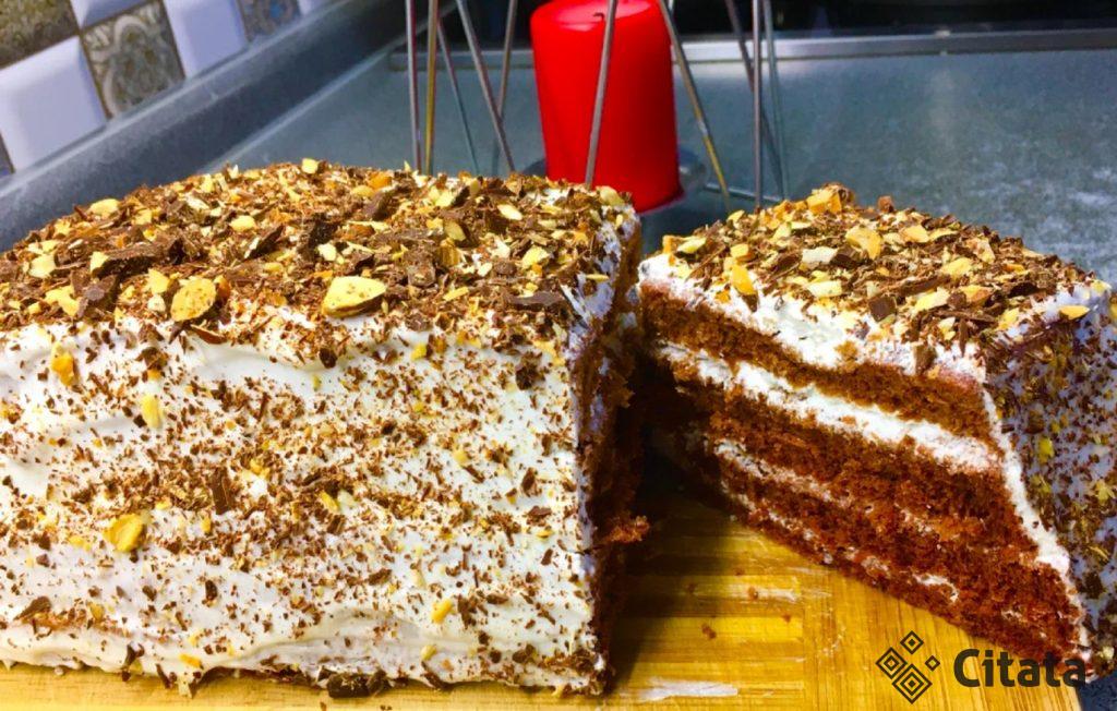 Торт «Шустрый», за 15 минут. Без всякого печенья, с выпечкой: без духовки и не на сковороде